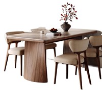 Ensemble de table à manger de style moderne et luxueux pour salon, avec base stable, plateau en bois massif et en pierre, design nordique, 6 places