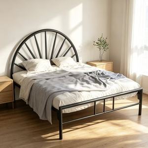 Black Metal <b>Platform</b> <b>Bed</b> <b>Frame</b> Round Headboard Bedstead for Hotel Apartment Guest Room - Product Image 4
