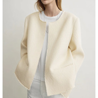 Blazer en tweed uni pour femme, en mélange de laine, style « Old Money », col rond, veste classique, haut de costume