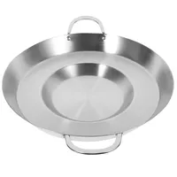 Wajan Penggorengan Stainless Steel Datar Bulat Anti Lengket, Wok Masak Rumah Tangga, Panci Masak untuk Outdoor Camping BBQ, Penggorengan Makanan, Panci Penggorengan Datar