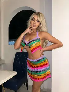 SHIXIN – <span class=keywords><strong>costume</strong></span> Sexy pour boîte de nuit, chaîne, soutien-gorge, paillettes, couleur assortie, gilet d'été, bijoux, Festival, fête, plage, Ins, fille - Product Image 6