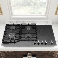 Nouvelle sortie : cuisinière à 4 feux gaz et 1 électrique, panneau en acier noir mat, classe A, cuisinières à haut rendement énergétique