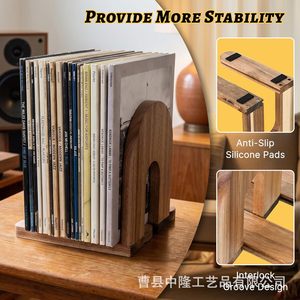 Wooden Retractable Record <b>Shelf</b> <b>Desktop</b> Magazine Organizer Natural Wood Color Single Layer Book Storage Rack - Product Image 3