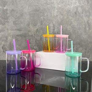 Vaso de vidrio de 17 oz con efecto ombré, sin BPA, reciclable, para sublimación, para refrescos y jugos, con pajita de color, para vinilo, de EE. UU. - Product Image 1
