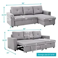 صالة تصميم على شكل L الحديثة للطي شاملة سرير مع تخزين قابلة للطي الأوروبي أريكة كاما