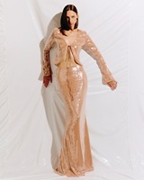 Robe de soirée élégante pour femme, col en V profond, à nouer devant, sequins, marron café, coupe sirène, pour invitées de mariage et soirées