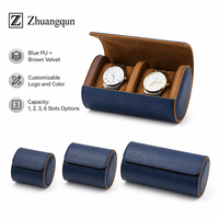 Kotak Jam Tangan Kulit Biru dengan Tali Pengikat, 1 2 3 Slot, Dilengkapi Bantal Pengaman, untuk Jam Tangan 36-55mm, Warna Hitam Hijau