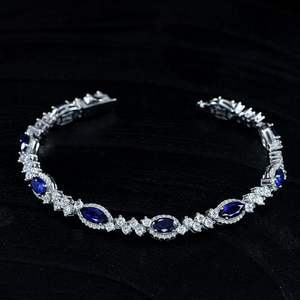 925 เงินสเตอร์ลิงใบโรมันCubic Z Irconiaสร้อยข้อมือเทนนิสMarquise Cutทับทิมสร้อยข้อมือเทนนิสสําหรับเจ้าสาว - Product Image 3