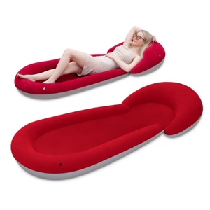 PVC Inflatable <b>Mat</b> with Pillow 178*72 CM with Flocking Three Colors for Beach Yard <b>Camping</b> Backyard Office Relaxing - Product Image 1