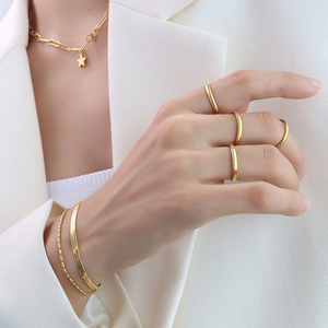 Wholesale 316L Stainless Steel Women Simple <b>Thin</b> Band <b>Ring</b> 18K Gold Plated Anti‑Fade Minimalist Daily Layering Jewelry - Product Image 6