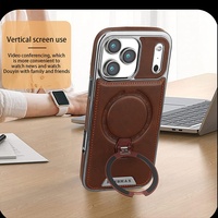 Funda Magnética de Cuero de Lujo para iPhone 17 11 12 13 14 15 16 Pro Max 17 Air con Protección de 360° °   Funda a prueba de golpes con soporte de anillo metálico