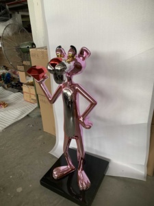 Figura pop de dibujos animados de fibra de vidrio, estatua de Pantera Rosa, centro comercial personalizado al aire libre, escultura de Animal Pantera Rosa - Product Image 5