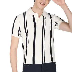 पुरुषों की ट्रेंड ब्लैंक सब्लिमेशन प्रिंटिंग ड्रॉप शोल्डर लंबी आस्तीन वर्टिकल स्ट्राइप्ड प्रिंटेड पुलओवर पोलो शर्ट टी-शर्ट स्ट्रिप के साथ