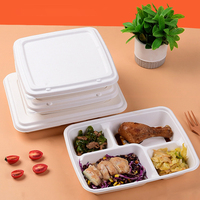 Barquettes jetables industrielles compostables en bagasse de canne à sucre, à compartiments, pour services alimentaires à haute capacité, traiteur aérien, efficaces et compatibles micro-ondes