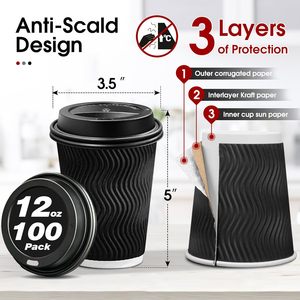 Vasos de Papel Kraft de Doble Pared Desechables con Logotipo Personalizado, Reciclables, para Bebidas Calientes/Frías, Disponibles en Tamaños de 8/10/12/16 oz con Tapas - Product Image 2