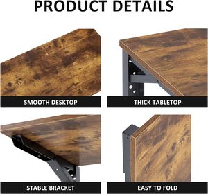 Bureau pliant mural brun rustique robuste de 36 "X 20": une <span class=keywords><strong>table</strong></span> de travail compacte pour la maison, la cuisine, <span class=keywords><strong>le</strong></span> salon et les petits espaces - Product Image 3