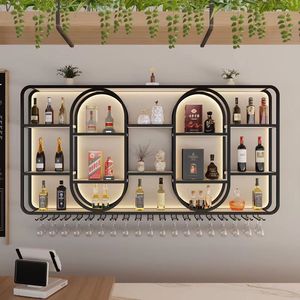 L'armadietto del vino illuminato sulla parete del bar, il portabottiglie montato a parete la vetrina appesa <span class=keywords><strong>al</strong></span> <span class=keywords><strong>muro</strong></span> nella sala da pranzo - Product Image 5