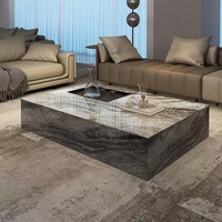 Ensemble Table Basse Rectangulaire Moderne de Luxe en Bois avec Plateau en Marbre et Tiroirs, Meuble Multifonction au Design Tendance pour Salon