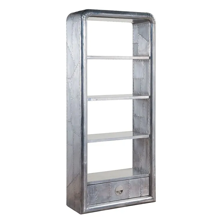 Home Furniture Industrial Aluminum Sheet Bookshelf Mirrored Wood Aviator Storage Bookcase Cabinet