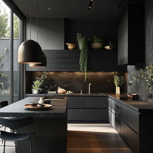 <span class=keywords><strong>Gabinetes</strong></span> de <span class=keywords><strong>Cocina</strong></span> <span class=keywords><strong>Modulares</strong></span> de Lujo sin Marco de Diseño Europeo con Pintura Negra Brillante y Cajones de Cierre Suave - Product Image 5