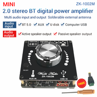 Module amplificateur audio numérique stéréo 2.0 WUZHI AUDIO ZK-1002M MINI avec Bluetooth, plusieurs entrées, 100W x 2