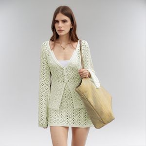 <span class=keywords><strong>Ensemble</strong></span> <span class=keywords><strong>jupe</strong></span> de plage et haut en <span class=keywords><strong>maille</strong></span> ajourée tricotée, style cardigan, pour femme, collection été 2026, personnalisable par le fabricant - Product Image 2