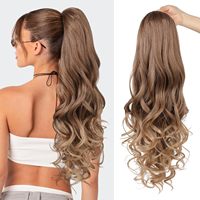 Perruque queue de cheval longue ondulée avec cordon de serrage pour femme, marron et blonde, longue queue de cheval bouclée, nouveau produit transfrontalier