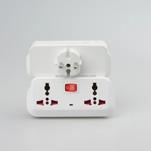 Adaptador de enchufe múltiple para viajes, enchufe europeo universal para Reino Unido, UE, EE. UU., 13a, 3 pines, interruptor rojo