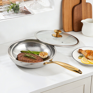 Dishwasher Safe Glass <b>Lid</b> Gold Handle Induction Compatible Modern Design Titanium <b>Frying</b> <b>Pan</b> - Product Image 2