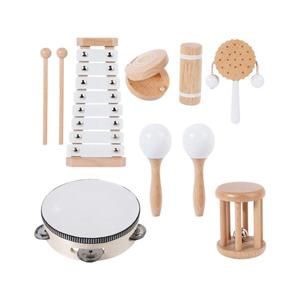 Juego de tambor y bajo de mano de madera maciza 8 piezas Educativo Aprendizaje temprano Musical Handbell Dance Props para niños - Product Image 6