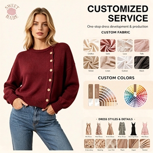 Suéter Cárdigan de Mujer de Primera Calidad, Personalizable, de Color Sólido, Cuello Redondo, Cierre de Botón, Silueta Holgada, para Uso Diario al Aire Libre - Product Image 1