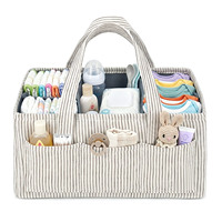 Sac à couches en lin rayé avec poignée portable, organiseur de couches pour bébé, grande capacité, sac d'organisation pour la crèche, pour les essentiels de bébé