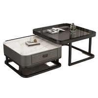 Ensemble de table basse carrée pour salon - Table basse moderne compacte en pierre brillante, table basse en verre de luxe léger, combinaison de meuble TV