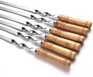 Juego de 6 Brochetas de Acero Inoxidable para Barbacoa, Brochetas para Carne, Camarones, Pollo y Vegetales con Mango de Madera - Product Image 2