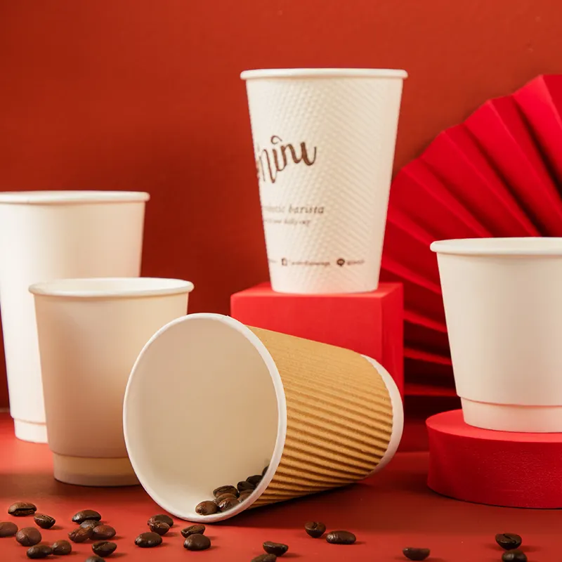 Copos de papel descartáveis para café com impressão personalizada 8 onças 12 onças copo de parede único de 16 onças