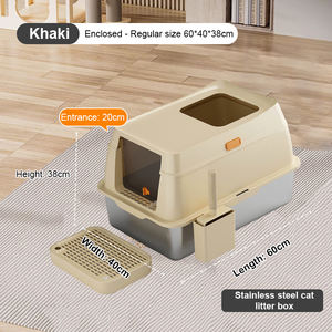 Caja de arena para gatos de acero inoxidable con tapa, entrada frontal y salida superior, caja de arena grande de metal cerrada con pala. - Product Image 6