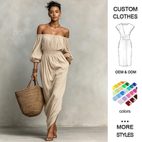 Robe longue décontractée d'été pour femme, style français, couleur abricot, à col halter, épaules dénudées, taille haute, ajustée, avec manches bouffantes