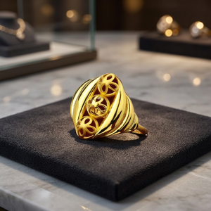 Luxury 24K <b>Gold</b> Natural Stone Floral Filigree <b>Cocktail</b> <b>Ring</b> Unisex Anniversary Everyday Wear Statement Jewelry - Product Image 1