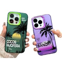 Coque de téléphone portable INS Coconut Tree Colorful Silver pour iPhone 16 Plus 15 Pro Max 14 13, coque arrière transparente IMD