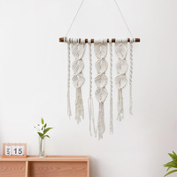 Tapisserie murale en coton tressé style bohème NATURE, motif à carreaux, avec pompons en macramé, pour chambre à coucher, tête de lit, salon