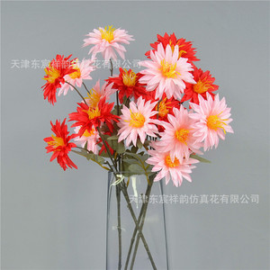 Dongchen Crafts Artificial Chrysanthemum <b>Flowers</b> 5 Heads Per Stem <b>Silk</b> <b>Flower</b> Polyester Petals For Home Wedding Decor - Product Image 4