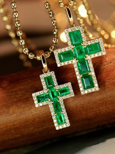 จี้เพชรพลอยรูปกางเขนทองคำแท้ 18K ประดับมรกตจาก Xinfly Universal Buckle Fine Jewelry Gifts - Product Image 6