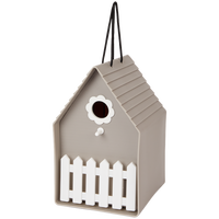 Rumah Burung Plastik untuk Digantung, 20 X 15 Cm, Beige, Kotak Sarang Burung dengan Tempat Bertengger Kecil, Dekorasi Taman, Tempat Makan Burung