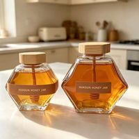 Stoples Kaca Kedap Udara Bentuk Heksagonal untuk Kacang & Biji-bijian, Tutup Stoples 100ML 180ML 280ML 380ML, Stoples Madu Kaca Food Grade, Pencetakan Logo Dapat Disesuaikan