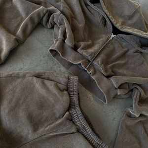 Custom 2 Piece Distressed Woman Cotton Blank Zip up Acid Washed Cropped Sweatsuits Jogging Hoodie Tracksuits Women Shorts <strong>Set</strong> - Product Image 3