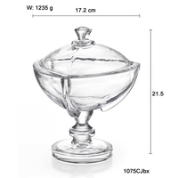 Tazón de Cristal Transparente con Tapa, Modelo 1075CJbx Celtic Med, con Base, Forma Triangular Curva, para Ensaladas
