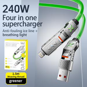 Câble de données 4-en-1 240W avec chargeur super rapide, 1,5 m, vert, avec interface en alliage de zinc et lumière respirante - Product Image 1