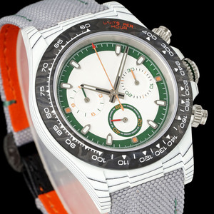 Montre-bracelet chronographe Dynamic NTPT en carbone blanc avec cadran vert British Racing, montre classique pour homme - Product Image 3
