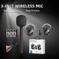 Support de microphone dynamique sans fil 3-en-1 pour 2 micros, micro-cravate pour téléphone et caméra, Type C/3,5 mm, microphone portable pour studio, vlog et enregistrement vidéo