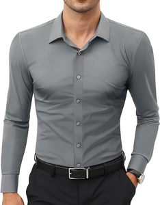 <span class=keywords><strong>Camicia</strong></span> Elasticizzata in Quattro Direzioni Senza Stiratura per <span class=keywords><strong>Uomo</strong></span>, Abbigliamento Business Casual a Maniche Lunghe - Product Image 3